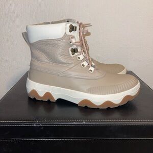 Sperry Taupe and White Lace-Up Ankle Boots